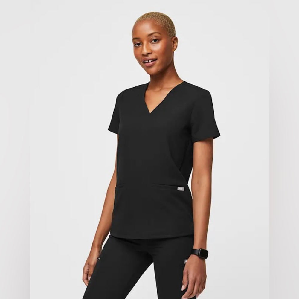 Figs Casma Scrub Top 3 Pocket Black V-neck Size Small - Picture 2 of 11
